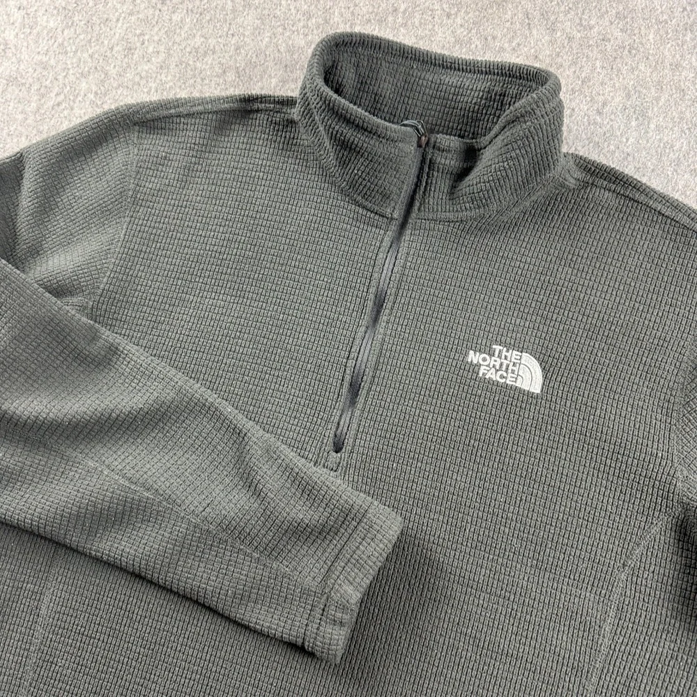 The North Face Mens L Grey Waffle Knit Quarter Zip Fleece Pullover Defect
